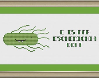 E is for E. coli: nerdy bacteria alphabet series cross-stitch pattern