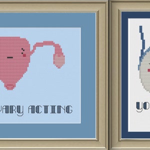 Angry gonads pattern set: 2 nerdy anatomy cross-stitch patterns