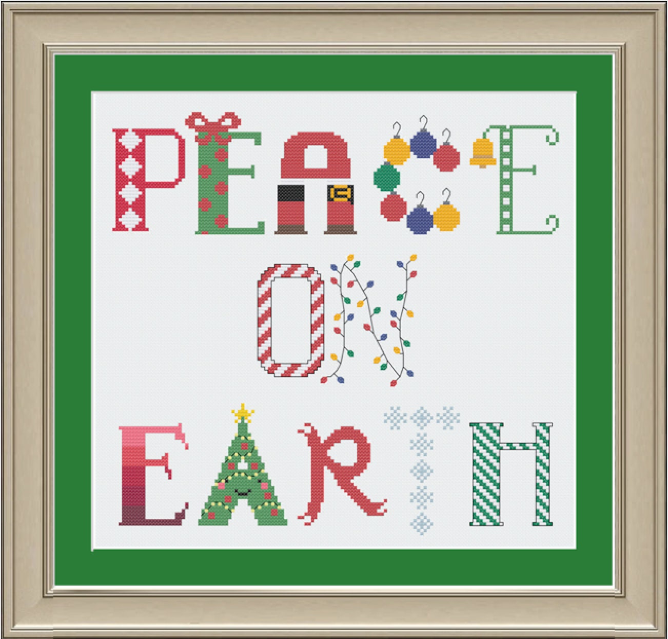 Peace on earth: cute Christmas holiday cross-stitch pattern
