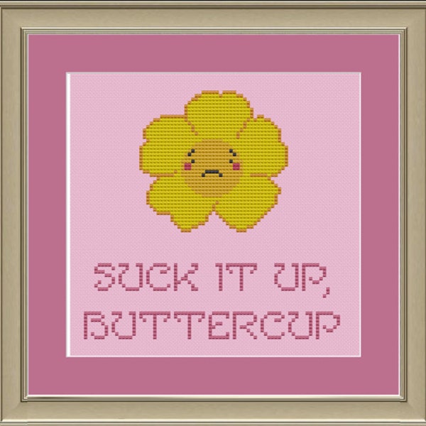 Suck it up, buttercup: cute Kawaii cross-stitch pattern