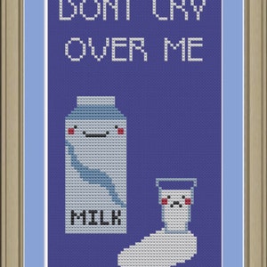 Don't cry over me: cute milk cross-stitch pattern