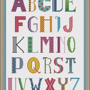 Fun alphabet sampler: cross-stitch pattern