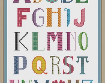 Fun alphabet sampler: cross-stitch pattern
