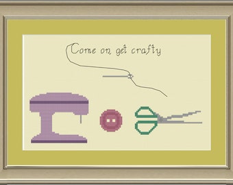 Come on, get crafty: cute sewing cross-stitch pattern