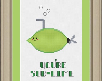 You're sublime: cute lime cross-stitch pattern