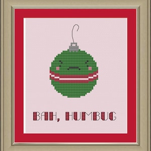 Bah, humbug Christmas ornament: funny cross-stitch pattern