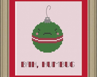 Bah, humbug Christmas ornament: funny cross-stitch pattern
