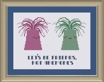 Let's be friends, not anemones: cute sea anemone cross-stitch pattern
