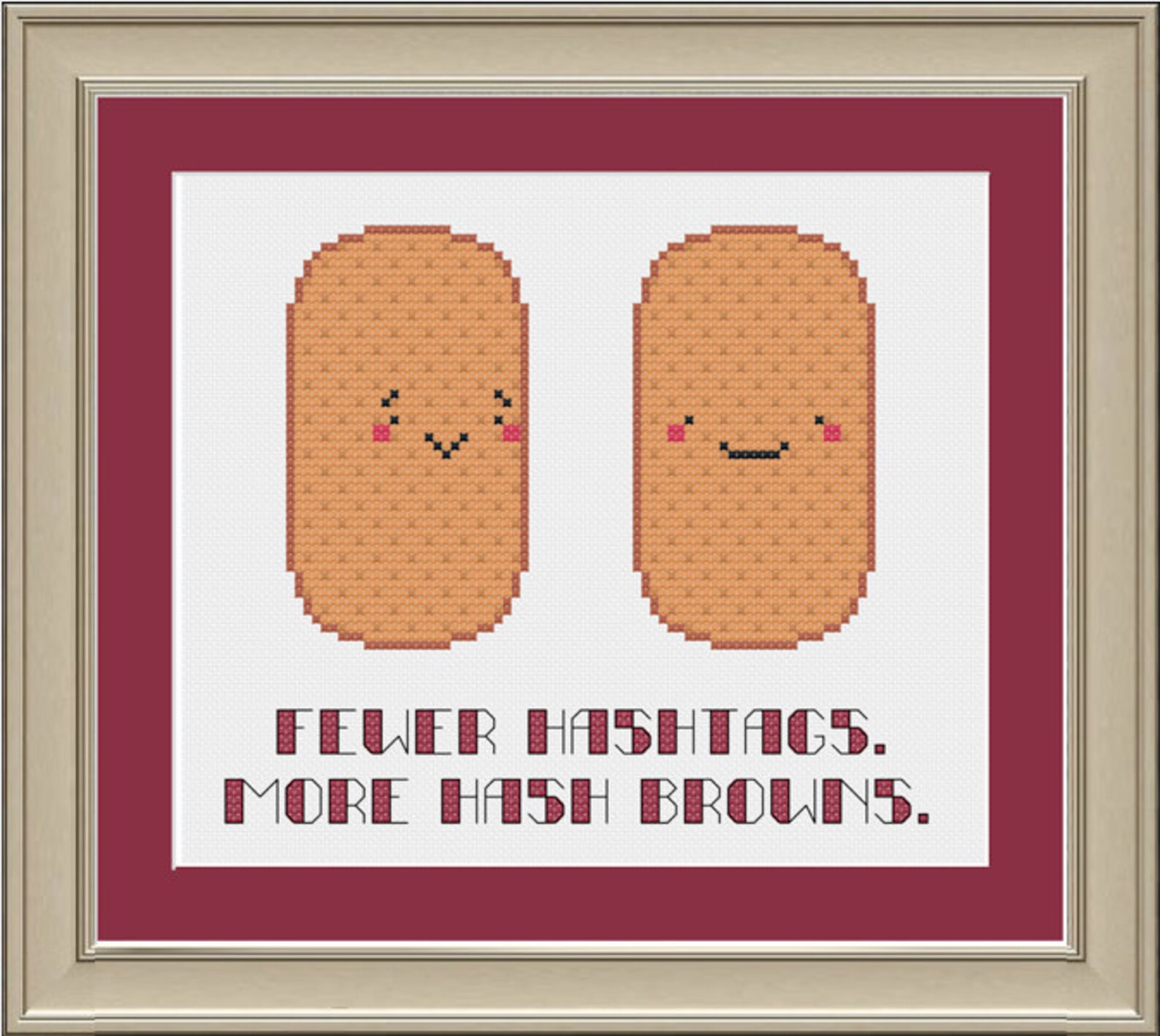 Fewer Hashtags, More Hash Browns: Funny Hash Brown Cross-stitch Pattern ...