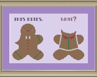 This bites: funny Christmas cookie cross-stitch pattern