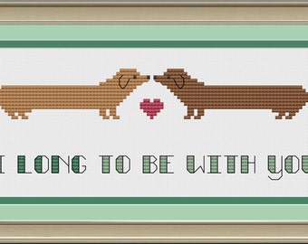 I long to be with you: cute dachshund cross-stitch pattern