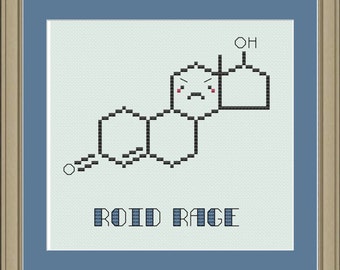Roid rage: nerdy testosterone molecule cross-stitch pattern
