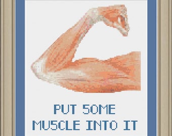 Put some muscle into it: funny arm anatomy cross-stitch pattern