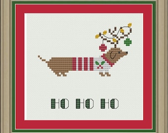 Ho ho ho dachshund: cute Christmas cross-stitch pattern