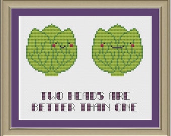 Two heads are better than one: cute lettuce cross-stitch pattern