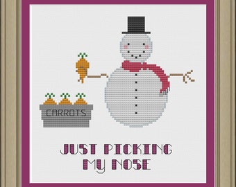 Just picking my nose: funny snowman cross-stitch pattern