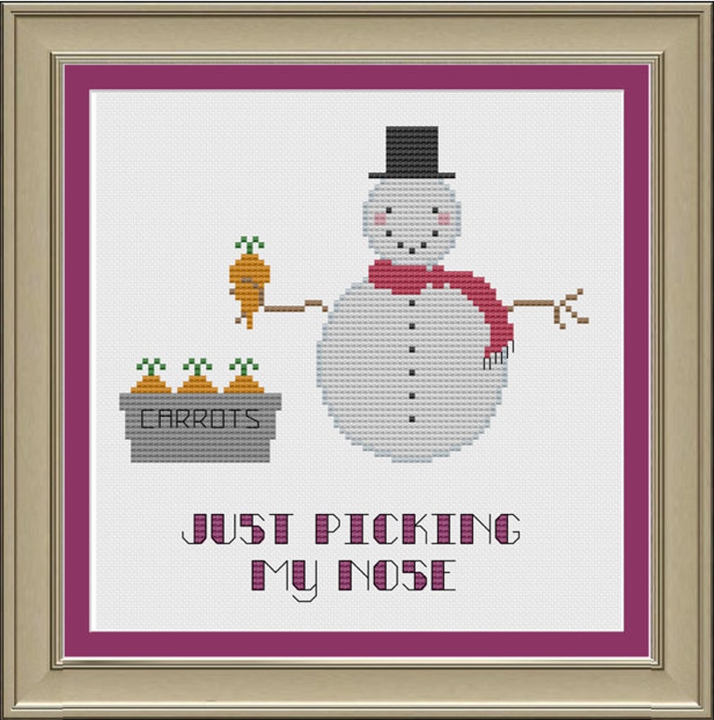 Just picking my nose: funny snowman cross-stitch pattern image 1