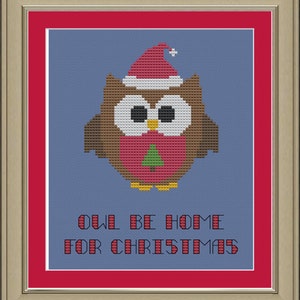 Owl be home for Christmas: cute Christmas cross-stitch pattern