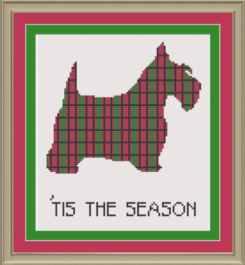 Tis the season Scottie dog: cute Christmas cross-stitch pattern image 1