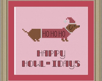 Happy howlidays: cute Christmas dachshund cross-stitch pattern