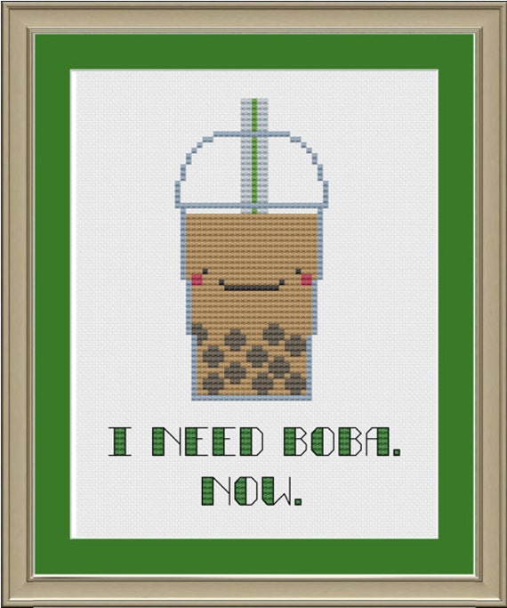 I need boba. Now: cute bubble tea cross-stitch pattern