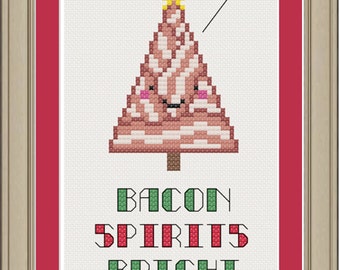 Bacon spirits bright: funny Christmas holiday cross-stitch pattern