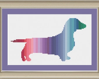 Colorful dachshund: cute dog cross-stitch pattern