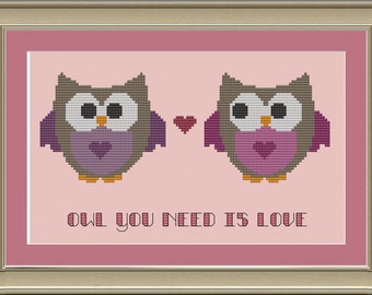 Owl you need is love: cute owl cross-stitch pattern