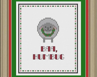 Baa, humbug:  cute Christmas sheep cross-stitch pattern