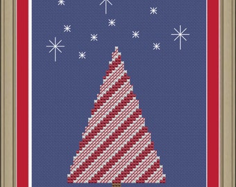 Candy cane Christmas tree: cute cross-stitch pattern