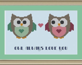 Owl always love you: cute owl cross-stitch pattern