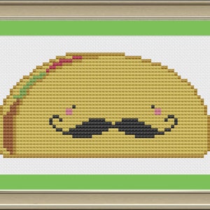 Taco with a 'stache: funny cross-stitch pattern