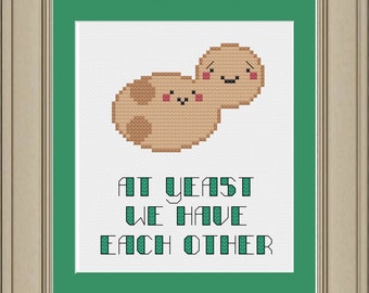 At yeast we have each other: nerdy microbiology cross-stitch pattern
