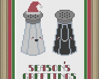 Season's greetings: cute salt and pepper Christmas cross-stitch pattern