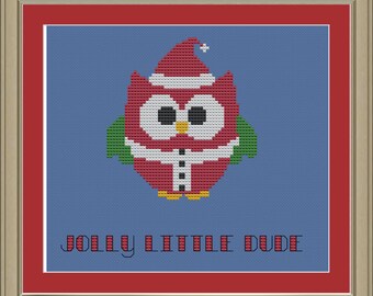 Jolly little dude: cute Santa owl cross-stitch pattern