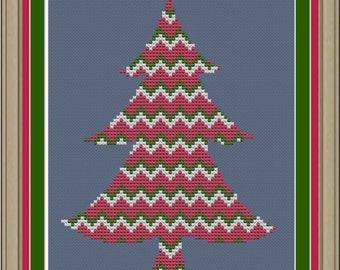 Christmas tree chevron stripes: cute holiday cross-stitch pattern