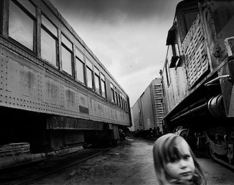 Train Girl Black and White Photograph - 16X20" Fine Art Photo - Grant Brittain Photo