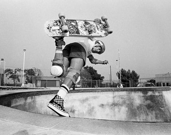 Steve Caballero Skateboarding Photo - Bones Brigade Backside Boneless - Black and White 18X24 Photograph