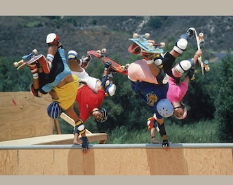 Bones Brigade Eighties Skateboarding Photo - Animal Chin Ramp Handplants 80s Skate Photo - Hawk, Cab, McGill, Mountain