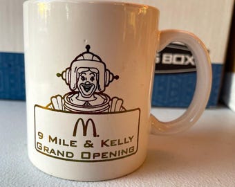 Taza vintage de la gran inauguración de McDonald's, 9 Mile Kelly Rd, Ronald McDonald, astronauta del espacio