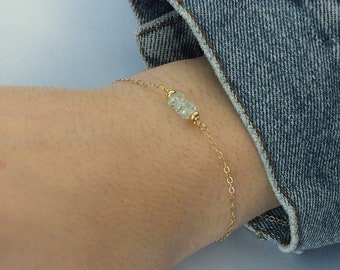 14k Aquamarine Bracelet, 14k Solid Gold Aquamarine Bead Bracelet, March Birthstone Bracelet, Beaded Bracelet, Gold Birthstone Bracelet