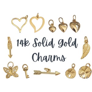 14k Gold Charm, 14k Solid Gold Charm • Heart, Arrow, Butterfly, Angel Wing, + More • Gold Charm to add to Bracelet, Gold Charm for Necklace