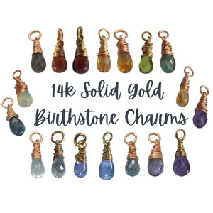 14k Solid Gold Pendant - Teardrop Gemstone Briolette Add A Charm - 14k Rose, White or Yellow Gold Choice of .70-3ct Natural Birthstones