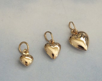 14k Gold Heart Pendant, Gold Heart Charm, Solid 14k Gold Puff Heart, Heart Charm to Add to a Neckalce, Dainty Gold Heart Charm