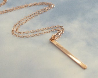 14k Rose Gold Minimalist Vertical Bar Necklace, 14k Solid Gold Bar Necklace, Rose Gold Minimalist Gold Bar Necklace,  Customizable