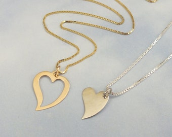 Matching Mother Daughter Necklace Set, 14k Gold and Silver Heart Necklaces, Mommy and Me Matching Necklaces, Best Friend Necklace Set