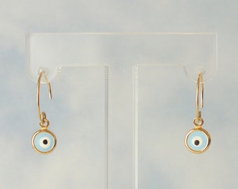 Dainty Evil Eye Earrings, 14k Solid Gold Evil Eye Earrings, Gold Evil Eye Hoop Earrings, Huggie Evil Eye Earrings, Dangley Evil Eye Earrings