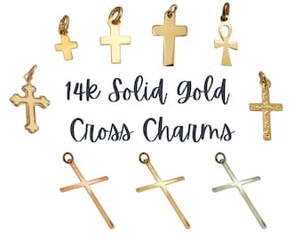 14k Gold Cross Charm, Dainty Cross Charms, 14k Solid Gold Charm • Tiny Cross, Minimalist Cross, Skinny Cross • Gift for Her, Gift for Him