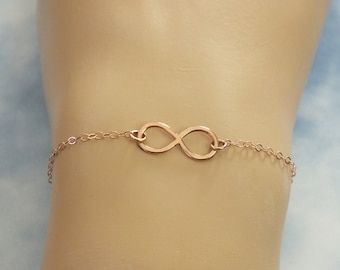 Rose Gold Infinity Bracelet, 14k Solid Gold Forever Bracelet, Dainty Bracelet, Rose Gold Bracelet, Infinity Charm Bracelet, Gift for Her