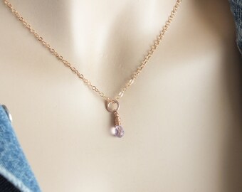 Amethyst Necklace, 14k Rose Gold Filled Amethyst Necklace, Rose Gold Amethyst Necklace, Rose Gold Wire Wrapped Amethyst, Wire Wrap Crystal